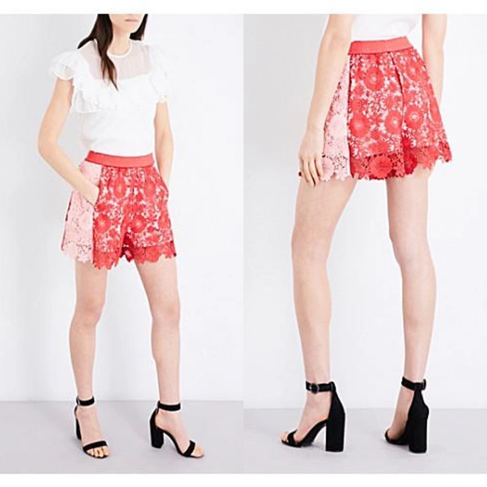 Maje Red and Pink Lace Shorts